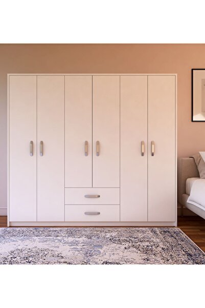 Metalia Gm319 Delüx 6 Kapılı 2 Çekmeceli Gardrop Dolap Beyaz