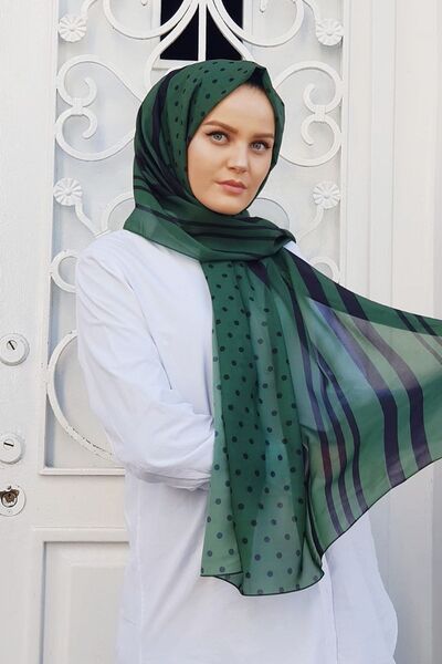 Stella Μοντέλο σάλι σιφόν με ριγέ πουά 72*180cm Χακί