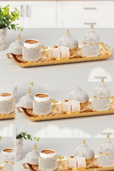 bigiyin Set of 2 Coffee Cups Swarovski Stoned Coffee Cup Presentation Glasses 11 Pieces