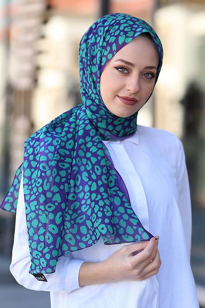 Stella Leopard Patterned Chiffon Shawl Model 72*180cm Purple Mint