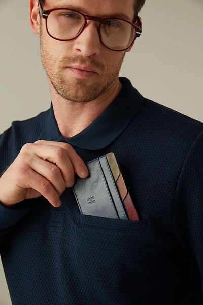 HELMBROOK Elton Men - Navy Blue Plus Color Leather, Λεπτό σχέδιο, Θήκη κάρτας RFID Protect πολλαπλών θέσεων