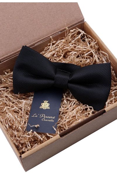 La Pescara Black Self Patterned Bow Tie P488