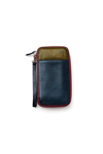 HELMBROOK Carlye Γνήσιο Δερμάτινο Navy Blue Khaki Unisex Τσάντα με φερμουάρ Rfid με μπροστινή τσέπη και βραχιολάκι