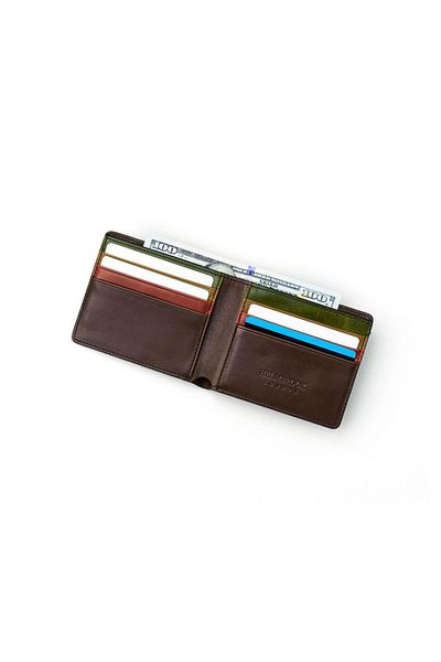 HELMBROOK Мъжки кожен портфейл Eldridge - тънък дизайн, много отделения, RFID защита, цвят Coffee Plus