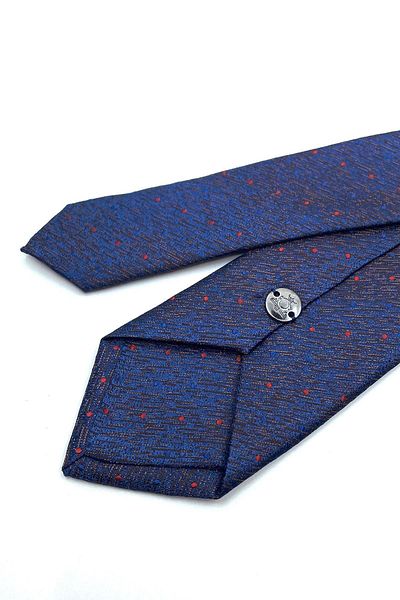 Kravatkolik Brown Dot Patterned Navy Blue Thin Tie - SK7646