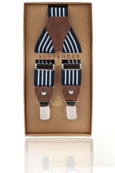 Kravatkolik Navy Blue Color Brown Leather Connected Men's Trouser Strap Pan93