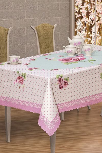 Evlen Home Collection Față de masă imprimată digital 3D pentru grădină, cremă, mentă