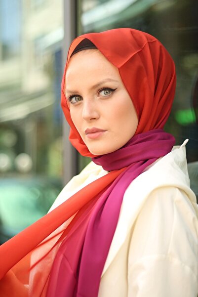Stella Chiffon Shawl Model with Gradient Pattern and Creative Designs 72*180cm Orange Pink