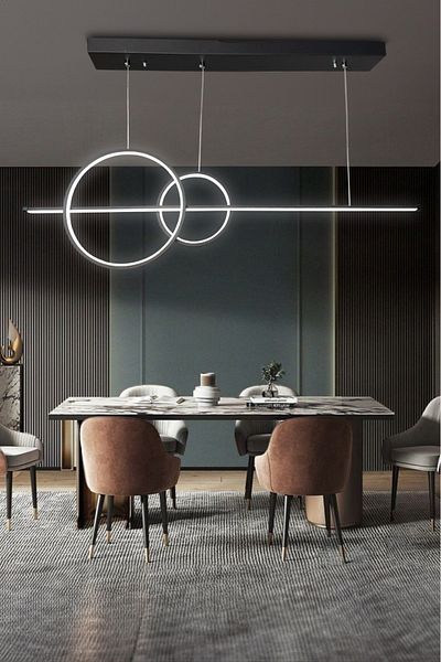 LİGHT HOUSE 3 Color Long Desktop LED Chandelier - Round Flat Design