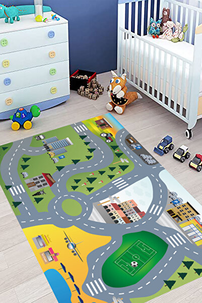 eco concept Trafik Yolu Çocuk Halısı, Yollu Çocuk Halısı, Kaymaz Taban, Yıkan...