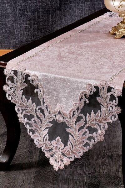 Evlen Home Collection Masă de cafea autentică din catifea, cu dantelă, cu o s...