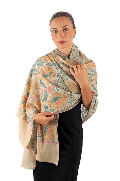 Bursa İpek Green Jacquard Patterned Shawl