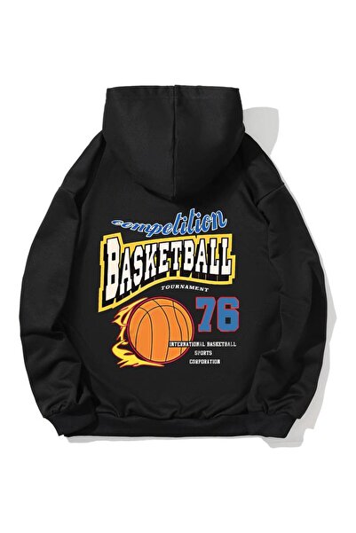 NoVibe Hanorac pentru copii cu imprimeu baschet - oversize iarnă, 3 fire 100% bumbac, cu glugă