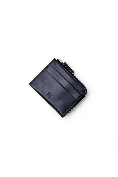 HELMBROOK Seward Genuine Leather Black Men's Pocket Design Zipper Closure Multi Compartment Rfid Protection Card Holder