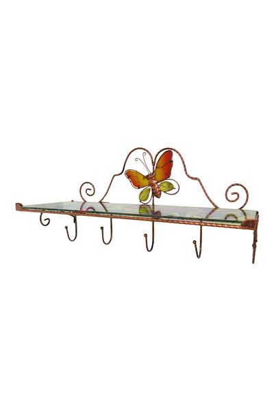 Luyano Wall Shelf Hanging Flower Patterned Door Type Glass Metal 50 cm 1 Piece