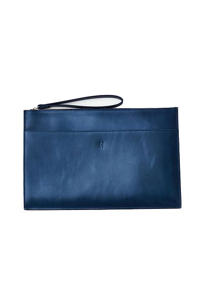 HELMBROOK Γυναικεία τσάντα Portfolio Beverly - Navy με δερμάτινη τσέπη, φερμουάρ και προστασία Rfid