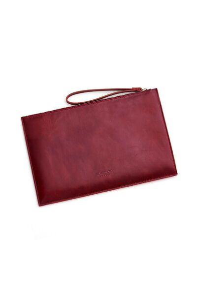 HELMBROOK Beverly Claret Red Leather Women's Portfolio Bag - With Pocket and Zipper RFID Protection