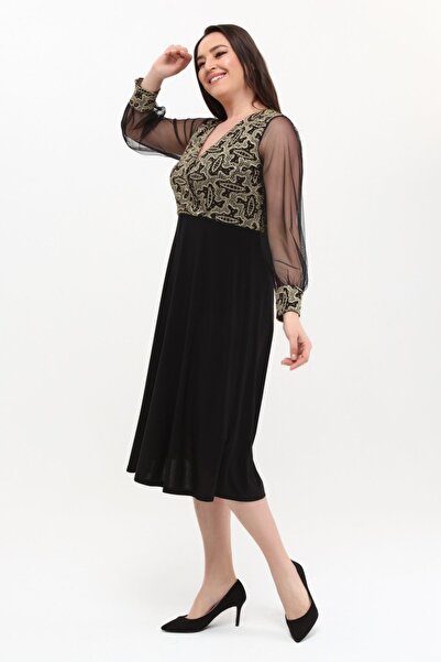 Asees Φόρεμα από τούλι με διπλό γιακά με μανίκια μεσαίου μεγέθους