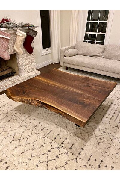 TALASCH Doğal Ahşap Orta Sehpa Doğal Kenarlı Kavisli Tik Natural Series