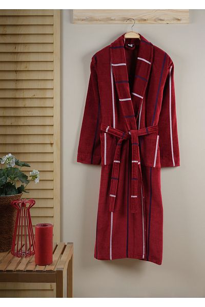 ESMEN Μπουρνούζι Claret Red ριγέ Alpagu