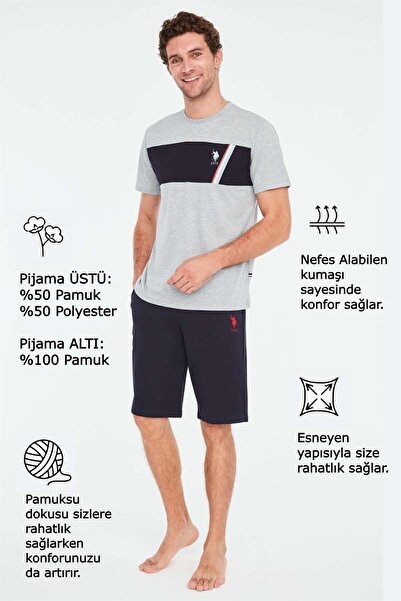 U.S. Polo Assn. U.s Polo Assn. 18663 Erkek Gri Melanj T-shirt Şort Pijama Takımı-gri