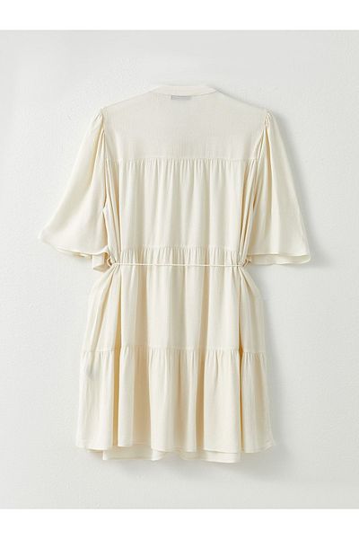 LC Waikiki Gerades, kurzärmliges Damenkleid aus Viskose mit Rundhalsausschnitt