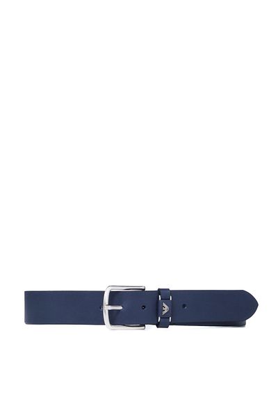 Emporio Armani حزام رجالي من الجلد الطبيعي باللون الأزرق الداكن - مشبك معدني، Y4S571 Y740G-80033