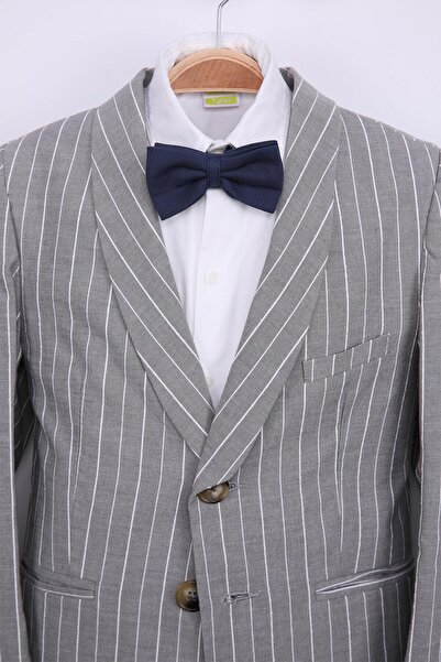 Nexactive Çizgili Keten Çocuk Genç Mevsimlik Takım Elbise Mezuniyet Balo Bayramlık Düğünlük Damatlık Seti 4'lü