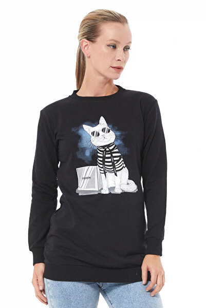 Go Veform Hanorac de damă cu imprimeu negru - Gâtul rotund ZN5005