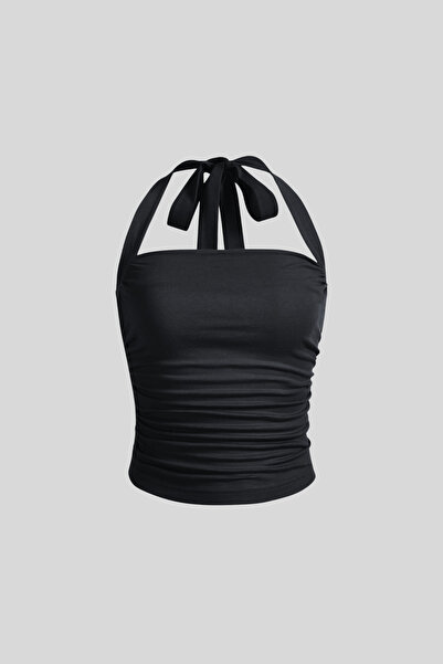 RABTEKS Crop cu bretele late de vară cu fundă neagră