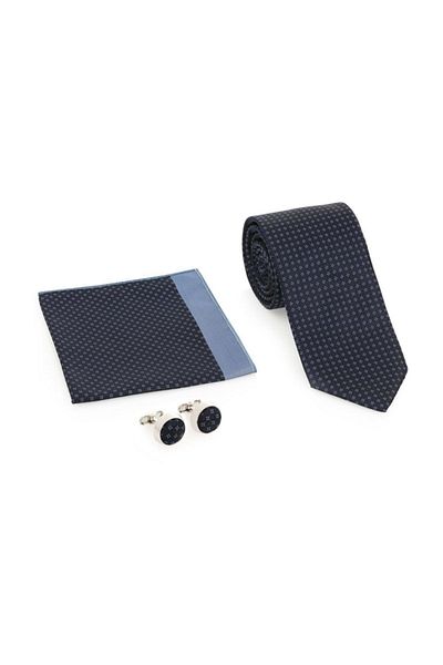 Brianze Gift Navy Blue Tie Cufflinks Set - Kmk-16