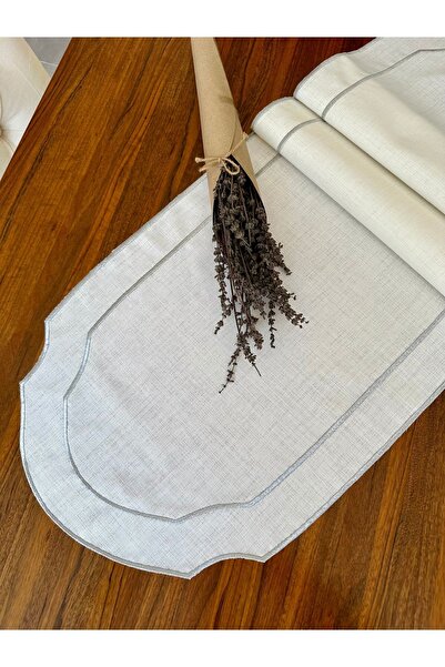 NURHAN HOME COLLECTION Διπλής σειράς ασημένιο κεντημένο οβάλ λινό διάδρομος