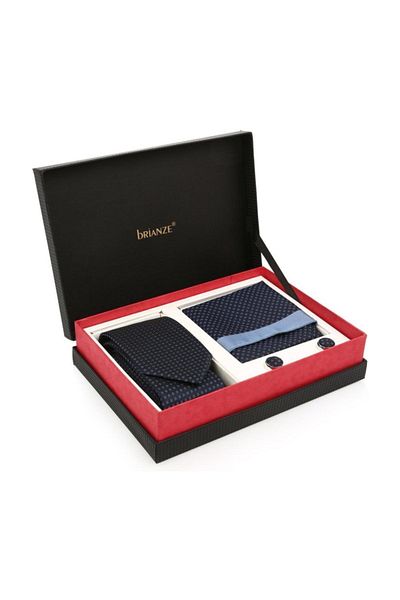 Brianze Gift Navy Blue Tie Cufflinks Set - Kmk-16