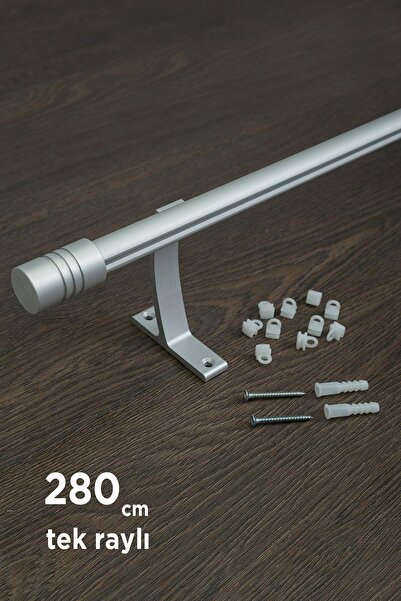 wenthi Suport pentru perdele cu o singură șină Venti de 20 mm, gri mat rustic, cu cornișă de 280 cm, țeavă rustică, cornișă metalică