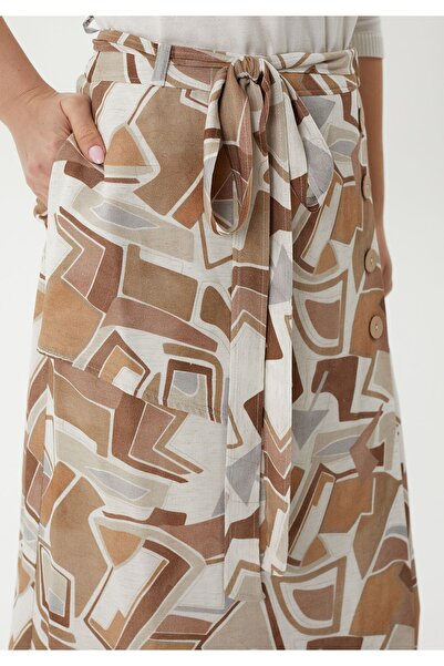 Guzella A-line MinkMidiSkirt - Geometric Shape with Buttoned Front and Belted