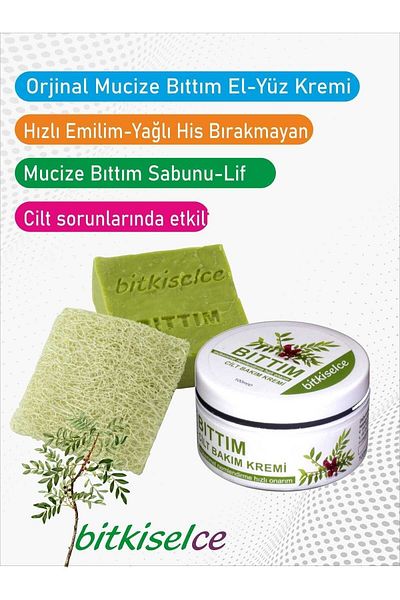 bitkiselce Miracle Bıttım Face and Skin Cream & Natural Pumpkin Fiber Bıttım Soap with Peeling Effect
