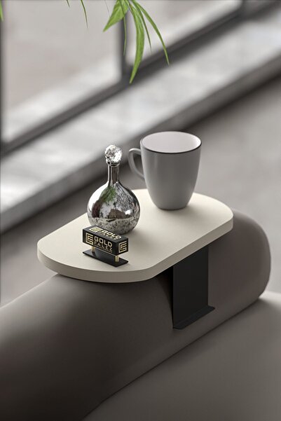 GOLDFALEZ Yan Sehpa Ayarlanabilir Tepsi Oval Dekoratif Modern Yatay Dikey Koltuk Sehpası Krem