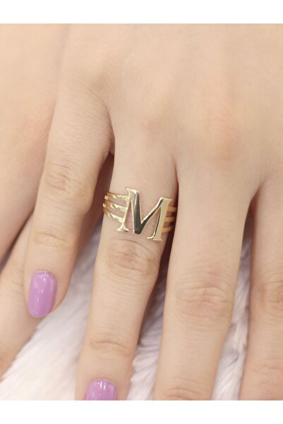 ZEYNEPLİ GOLD 14 Ayar Altın Kaburga M Harfi Yüzük