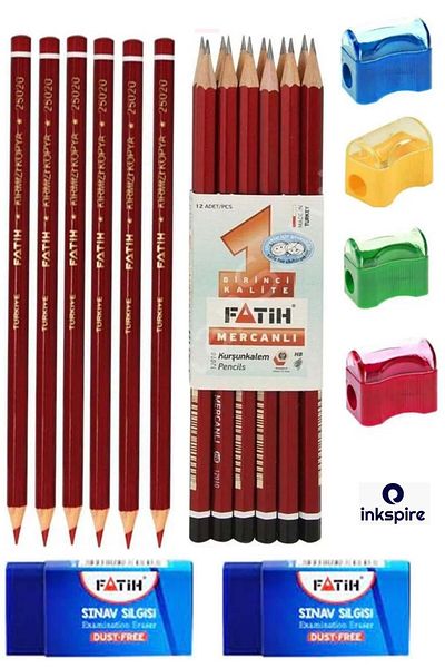 inkspire Fatih 12 BlacK PencilS - 6 Red Copy PencilS, 2-piece Exam EraSer, 4-piece Sharpener Set