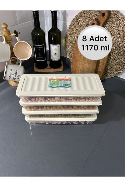 UZUN STORE Cream Colored Refrigerator - Organizer and Storage Container, 1170 ml - 8 Pieces