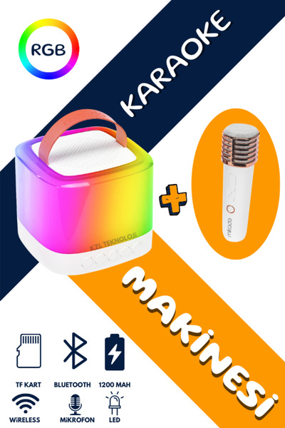 Maybax Karaoke Makinesi TF Kart Destekli Bluetooth Wireless Karaoke Mikrofonlu 1200mAh Taşınabilir Speaker