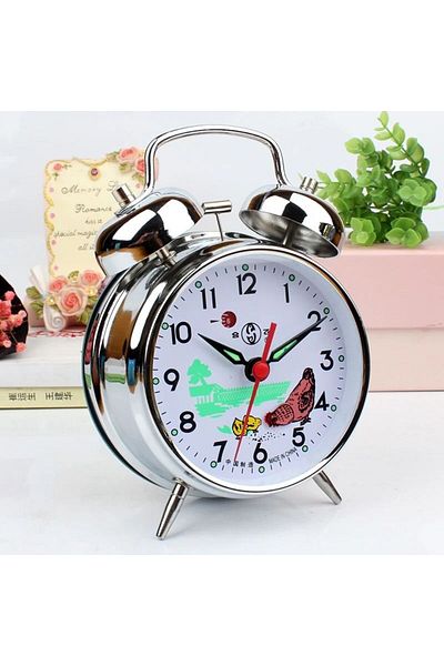 Sarego Nostalgic Table Clock All Metal Design Wind-Up Mega Size Clock with Bell Alarm and Chicken