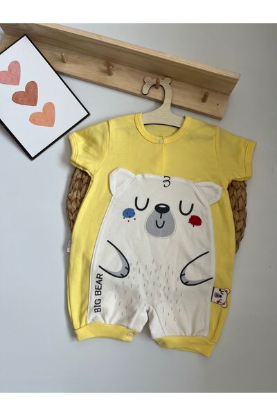 Miraydın Butik رومبير أطفال بأكمام قصيرة مطبوع عليه دمية دب