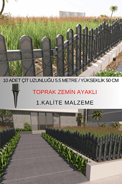 ZiDi Plastik Dekoratif Plastik Bahçe Ve Peyzaj Çiti 10 Adet Çit (Y: 50 CM / G...