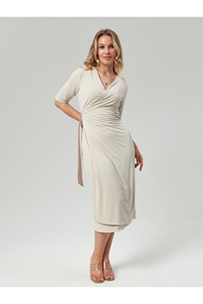 LYN MAMA Plus Size Valentina Stone/Mink Evening Dress