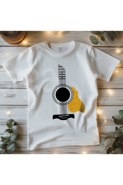 Crea Eymer Wear Premium bela majica - zlatni sjaj Štampano i gitara Sa deznom...