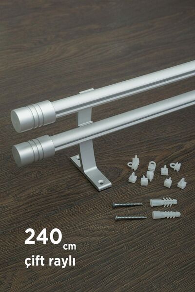 wenthi Suport pentru perdele cu șină dublă de 20 mm, metal rustic, gri mat, c...