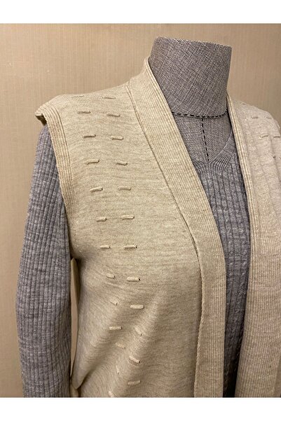 TEK Kuşaklı Tesettür Genç Yelek TEK TRİKO / Krem