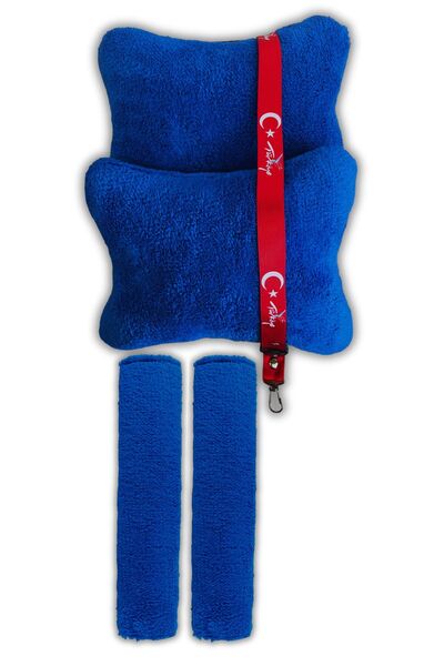 TUSBA MARKET Scaun auto de pluș albastru pentru călătorii - 2 locuri cu centură, pernă și curea pentru oglindă