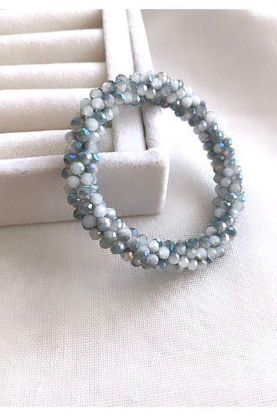 VNS Accessories Crystal Beaded Gray Elastic Bracelet